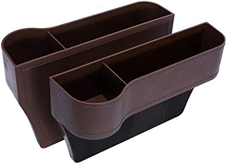 2 Pack Side Pocket Organizer - Car Seat Filler Gap Space Console Storage Box Bottle Cup Holder Coin Collector,Car Leather Interior Accessories (Color : Brown)