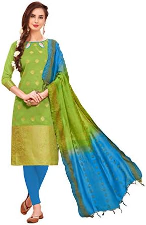 Leeza Store Women's Banarasi Jacquard Weaving Work With Banarasi Dupatta Dress Material(Pink Color_Free Size)