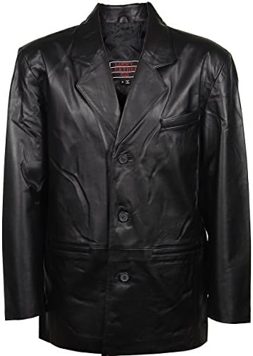 Lucky Leather Mens 3 Button Classic Black Leather Blazer - 4X-Large