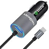 Meagoes Fast Car Charger, Compatible LG Stylo 4/ V40 ThinQ / V35 ThinQ/ V30/ V20 / G7 ThinQ/ G6/ G5/ K20 V/Nexus 5X, Rapid Dual Quick Charge 3.0 USB Adapter, Built-in Straight USB Type C Cord Cable