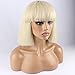 WeKen Fashion Wig Women's Short Bob Kinky Straight Full Bangs Synthetic Hairpieces Blonde