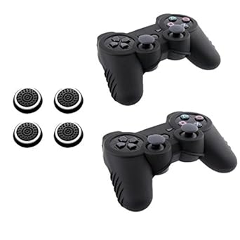 Insten [2 Stück] Super Grip Premium Silikonhülle (Schwarz) + [2 Paar / 4 Stück] Silikon-Analog-Daumengriffstäbchenabdeckung (