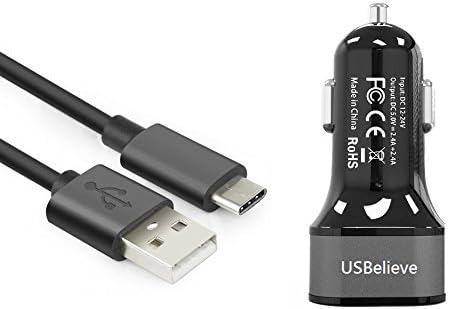 Dual USB 4.8 Amp (24W) Car Charger and USB 2.0 Type C Cable Pack - High Capacity Car charger with Type-C Cable for Google HTC Pixel XL and Nexus 5X, 6P (USB-C-Car-Charger Pack)