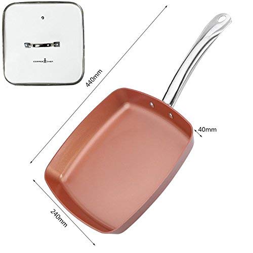 Copper Chef 9.5 Inch Square Frying Pan With Lid -Skillet with Ceramic Non Stick Coating. Perfect CookwareForSaute And Grill (Certified Refurbished)