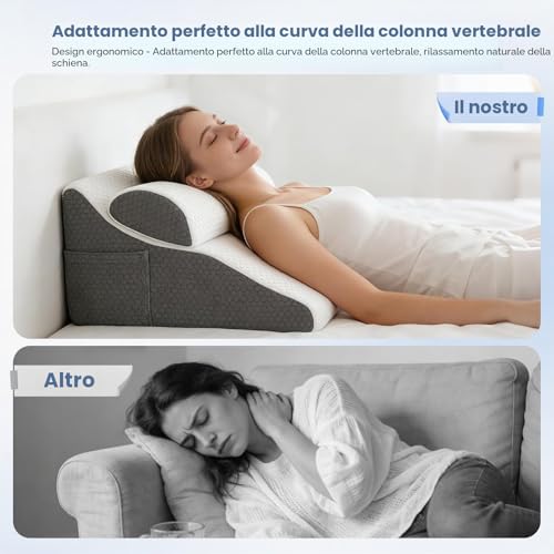 Strixorn Reading Pillow for Bed and Sofa, Curved Wedge Pillow with Memory Foam, Ergonomic Backrest, Reflux Pillow, Washable Case, Reflux Pillow for Adults, 50x50x30cm