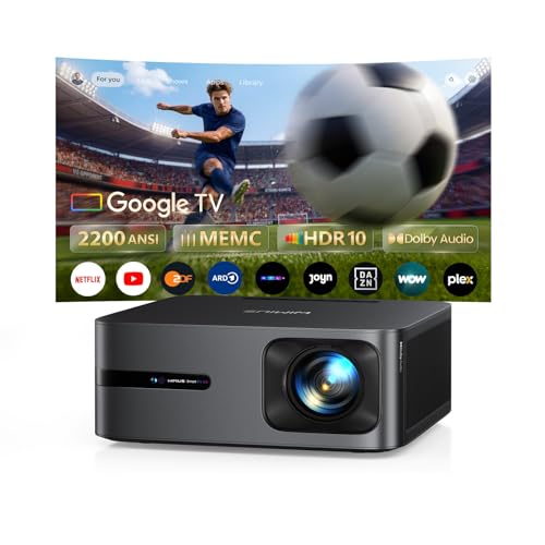 Projector 4K with Google TV 14.0, 2200 ANSI, MEMC, HDR10, 40W Dolby Audio, 4K Projector Home Cinema AI Image Adjustment Smart Projector Google Voice Control 2-Way Bluetooth 5.4 WiFi 6 2+32GB HDMI 2.1
