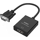 ONTEN VGA to HDMI, 1080P Adapter (Male to Female) for Computer, Desktop, Laptop, PC, Monitor, Projector, HDTV with Audio Cable and USB Cable (1 Pcs)