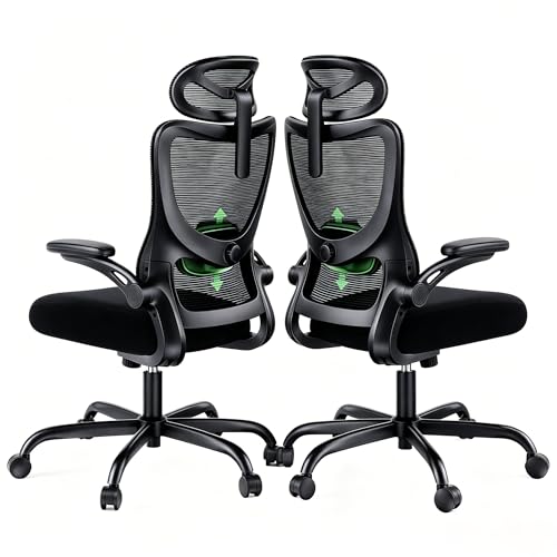 Marsail Bürostuhl Ergonomisch Schreibtischstuhl: Ergonomischer Bürostuhl mit 2D-Kopfstütze, 2D-Lendenwirbelstütze, klappbaren 3D-Armlehnen, 8 cm Sitzk