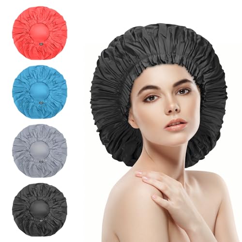 ELEBOX 4 Pack Premium Collection Super Jumbo Shower Cap Extra Large Shower Caps for Braids Shower Bonnets Women Waterproof Hair Caps for Spa Salon Shower Hat