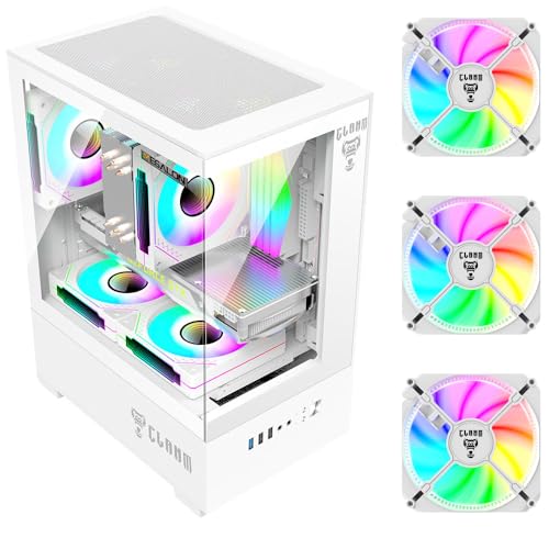 Gabinete Gamer Megalon Snow Clanm com 3 Fans Cooler RGB, Design Moderno Branco, Painéis em Vidro Temperado, Refrigeração Eficiente, Compacto e Ideal para Setups Gamer Elegantes.