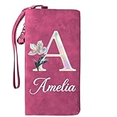 BYFDIY Custom Initial Wallet PU Leather Personalized Birth Flower & Name Wallets for Women Pearl Laser Coin Purse Card Holder Birthday Valentines Mother's Day Gifts for Her Wife Mom