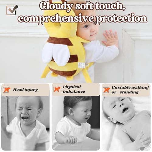 Bambebe Head Protection for Babies Soft Anti-Fall Pillow Child Head Protector Children Adjustable Backpack Head Saver Babies Helmet First Steps Backpack for Children (Bee)