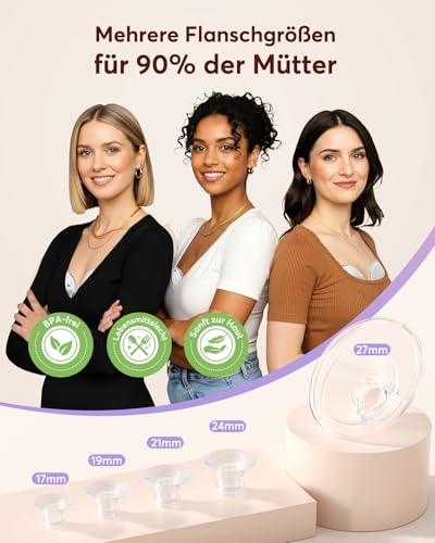 Haokoo Electric Hands-Free Breast Pump for Nursing Mothers, Portable Electric Breast Pump for Beginners, Leak-Proof, 4 Modes & 12 Levels, with 17/19/21/24/27 mm Flanges, Pack of 1
