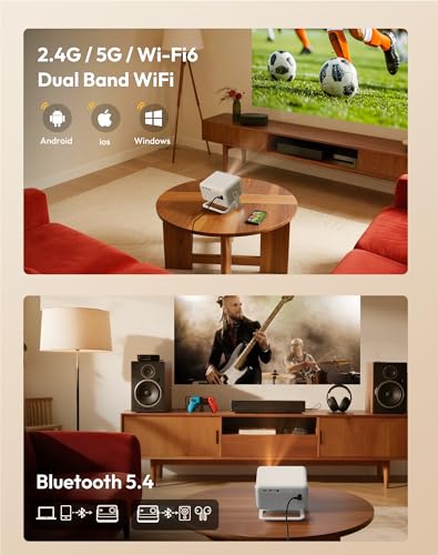 【Compatible with Netflix & AI Autofocus】XGODY Smart 4K Projector 700ANSI 1080P with 6D Auto Correction, FHD Movie Projector with WiFi 6 and Bluetooth 5.4, Home Cinema Projector for Bedroom