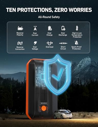 AstroAI B8 Car Jump Starter 3000A Peak for Up to 9L Gas/7L Diesel Engines, Portable Battery Booster Pack with 10 Protections, 18W Quick Charger Power Pack, 3-Mode LED Light, and Jumper Cables, Orange