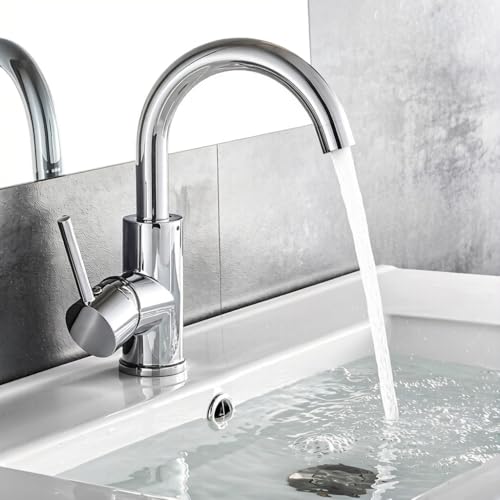 Auralum 360° Swivel Basin Tap, High Bathroom Mixer Tap, Cold and Hot Water Available, Removable Aerator, Classic Chrome, 60 cm Hose