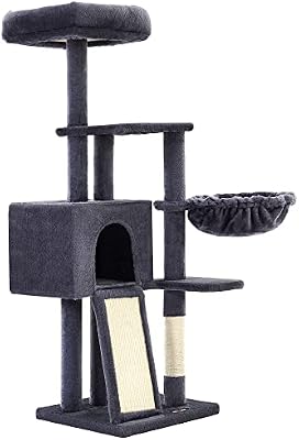 Albero per Gatti, Tiragraffi Piccolo da 135 cm, Condominio per Gatti in Peluche a più Livelli con Copertura per Trespolo Rimovibile Lavabile, Graffiatoio, Cesto, Grotta, Grigio Scuro