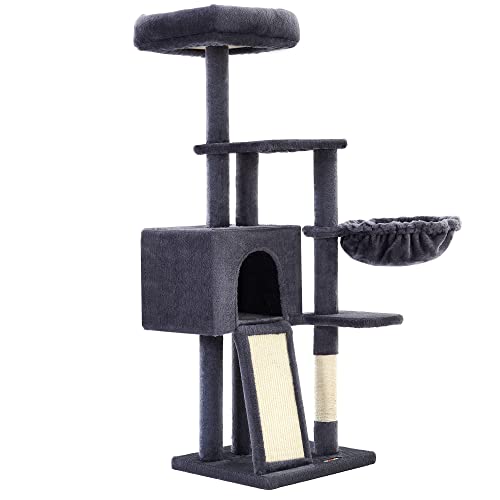 Árbol para Gatos Pequeños, 135 cm, Condominio para Gatos de Felpa de Varios Niveles, con Cubierta de Plataforma Extraíble y Lavable, Rascador, Cesta, Cueva, Gris Oscuro