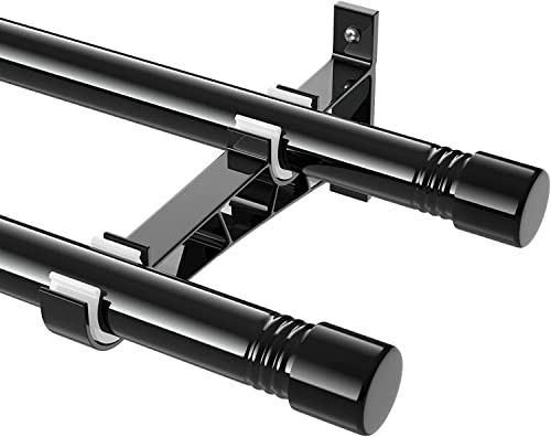 Double Curtain Rods, 30-78" Extendable Curtain Rod with Cap Buttons with Brackets, Adjustable Curtain Rod Stainless Steel Decorative Hardware for Living Room/Black