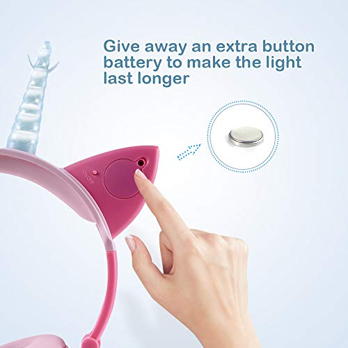 Ifecco Cuffie per Bambini, Cuffie Pieghevoli per Bambini con Luci LED Regolabile del Gatto Simili Orecchie, Cuffie Over-Ear Cablata, Halloween & Regalo di Natale per Bambini (Multicolore Unicorno)