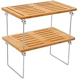 Internet&rsquo;s Best Stacking Utility Shelf | Bamboo | 2 Shelves | Kitchen Cabinet Closet Organizer and Storage | Small