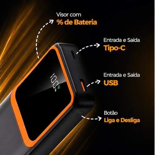 Power Bank, Carregador Portátil, 20000mAh, 22,5W, Carregamento Rápido, PD.