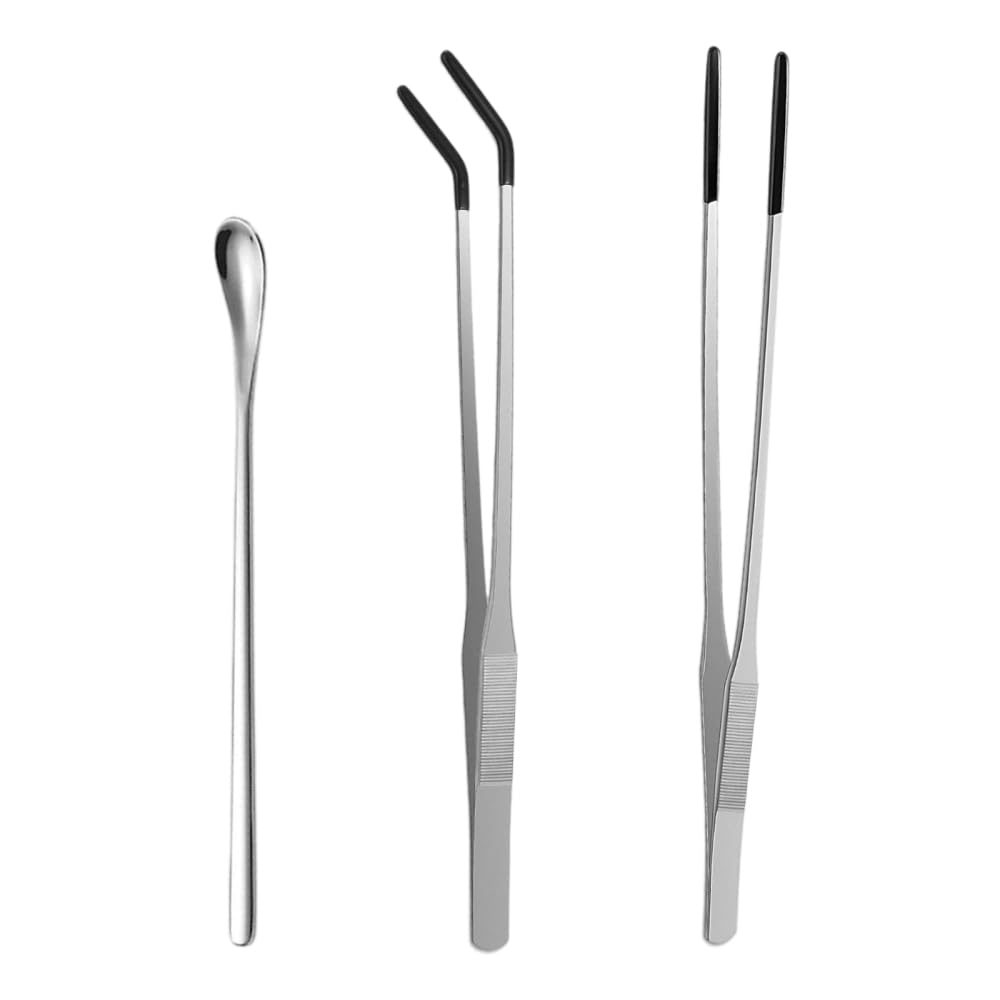 MiOYOOW 3PCS Reptile Feeding Tongs, Stainless Steel Rubber Tipped Tweezers Kit with Anti-Slip Handle for Tank Lizards Birds