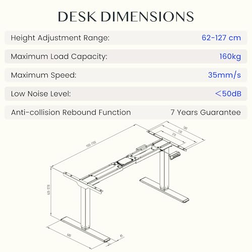 FLEXISPOT Höhenverstellbarer Schreibtisch Elektrisch Tischgestell mit 2 starken Motoren, Super Belastung 160KG, 3-Fach-Teleskop, Memory-Steuerung, LED Höhenanzeige (PRO Schwarz) 2