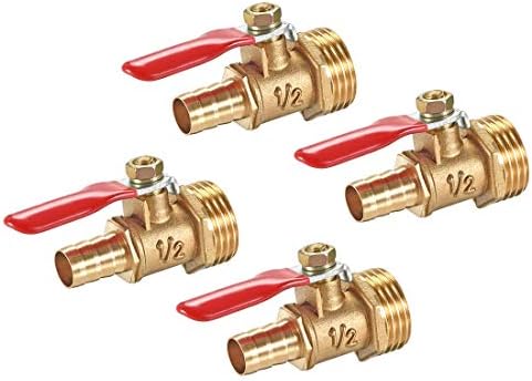 ZCHXD Brass Air Ball Valve Shut Off Switch 1/2" NPT Male to 3/8" Hose Barb Pipe Tubing Fitting Coupler 180 Degree Operation Handle 4Pcs