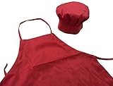 Tessa's Kitchen Kids - Child's Chef Hat Apron Set, Kid's Size, Children's Kitchen Cooking and Baking Wear Kit for Those Chefs in Training (M 6-12 Year, Red)