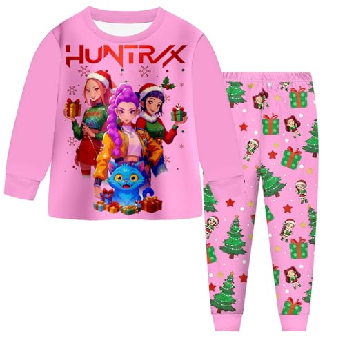 K P-o-p Demons Hunters Chirstmas Pyjamas Sets, Girls Long Sleeve 2 Pieces Pjs Set, Christmas Sleepwear Nighties Cartoon Anime Sleepwear for Kids, Huntrix Merch Kids Pjs Outfits