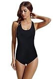 zeraca Women's Sport Racerback One Piece Swimsuits (S6, Black)