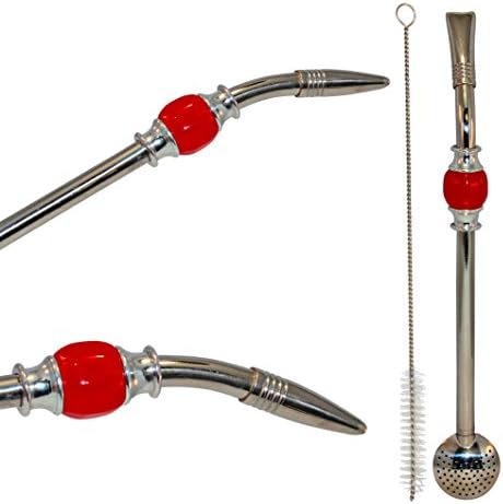 Easy Clean Yerba Mate Bombilla for Gourd Drinking Straw with Cleaning Brush and Removable Filter Head (Red Raspberry)