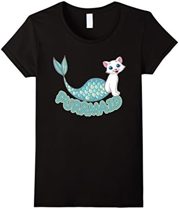 Women's Funny PurrMaid Cat Mermaid T Shirt Small Black