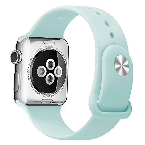 QIENGO Sport Band Compatible with Apple Watch Band 42mm 44mm, Soft Silicone Replacement Sport Strap Compatible with iWatch Apple Watch Series 4/3/2/1, S/M Turquoise