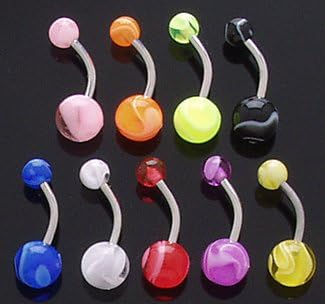 Tuxedo Black on White Triple Shine Marble Belly Button Ring 14G , 7/16", 5 &amp; 8mm Balls - Sold Individually