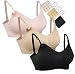 Women's Full Cup Lightly Padded Wirefree Maternity Breastfeeding Nursing Bra, 3PCS/Pack(Pink-Black-Beige), XL (Fit: 42B,42C,42D,42DD) primary
