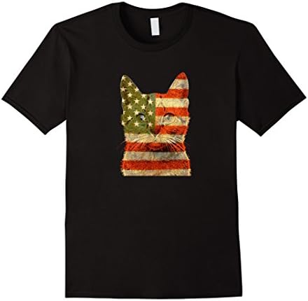 Men's American Flag Cat T-Shirt - 4th of July Limited Edition Small Black