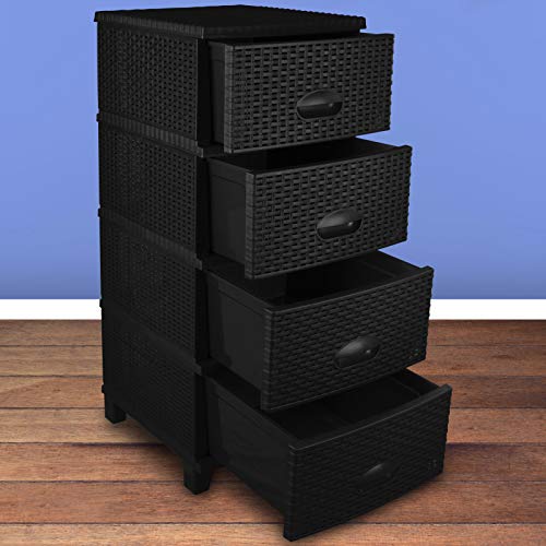 Rattan Kommode mit 4 Schubladen schwarz Rattanmöbel Regal Kunststoff – Bild 6