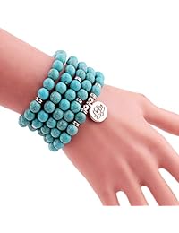 GVUSMIL 7 Chakra 108 Mala Beads Wrap Pulseras para Yoga Charm Natural Gemstone 0.315 in Turquesa
