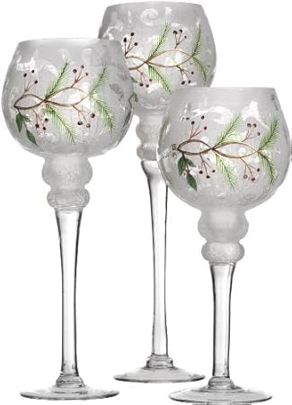 Amazon Com Set Of 3 Christmas Xmas Glass Hurricane Candle Holders Decorative Sphere Ball Candle Holders Home Decor Party Centerpiece Home Kitchen