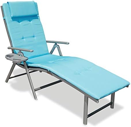 Goldsun Portable Outdoor Aluminum Folding Lounger Adjustable Chaise Lounge Chair For Outdoor Patio Beach Porch Swing Pool Single With Blue Cushion Amazon Ae