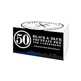 Thornton's Luxury Goods Short Standard International Fountain Pen Ink Cartridges, Pack of 50 (Black & Blue)