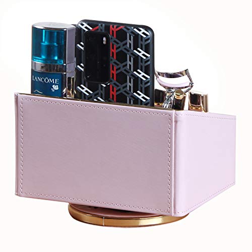 Leather Remote Control Holder, 360 Degree Spinning Desk TV Remote Caddy/Box,Bedside Table