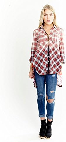 Aratta Womens Cario Canyon Plaid Ombre Top Red Antiqued Wash Small