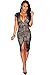 Kearia Women Short Sleeve Deep V-Neck Sequin Split Bodycon Cocktail Party Dress Black Large