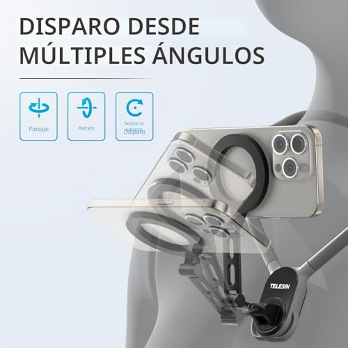 TELESIN MAX Expanded Magnetic Neck Holder for Phones, POV/Vlog Phone Neck Holder, Magnetic Neck Holder with Anti-Shock Chest Strap for iPhone Android (Grey)