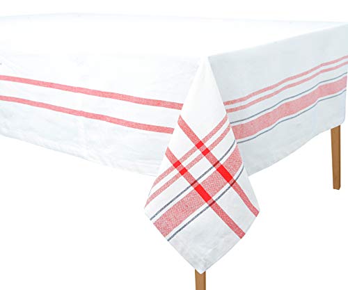 Table Cover for Kitchen Dinning Tabletop Decoration Wrinkle Free and Stain Resistant Fabric French Striped Linen Tablecloths for Kitchen Room(Table Cloth (63 X 126) French Stripes (Red/Black) - Thumbnail 2