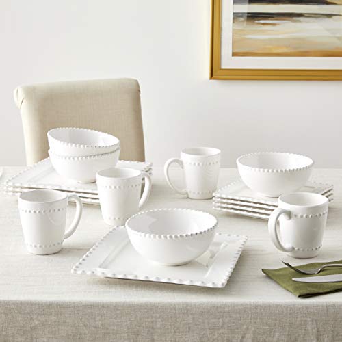 American Atelier Bianca Bead 16-Piece Ceramic Square Dinnerware - Main Image