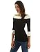 PattyBoutik Women Contrast Color 3/4 Sleeve Blouse (Black and Ivory Small)